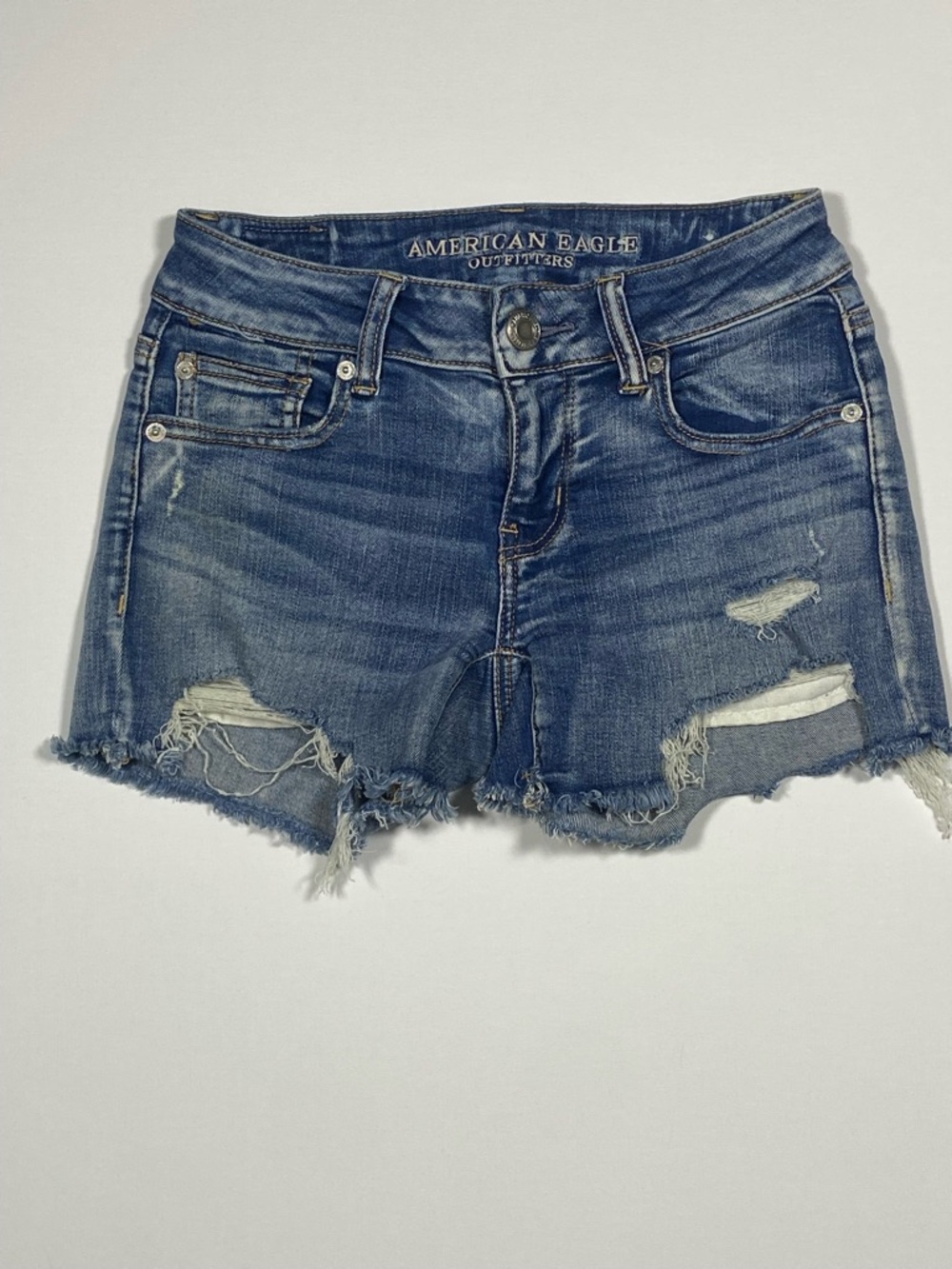 American Eagle Outfitters Distressed Denim Midi Shorts